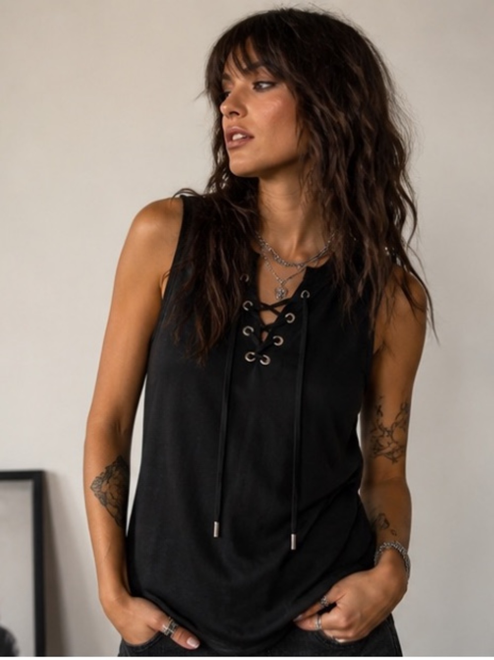 Kismet Black Lace-Up Sleeveless Tank